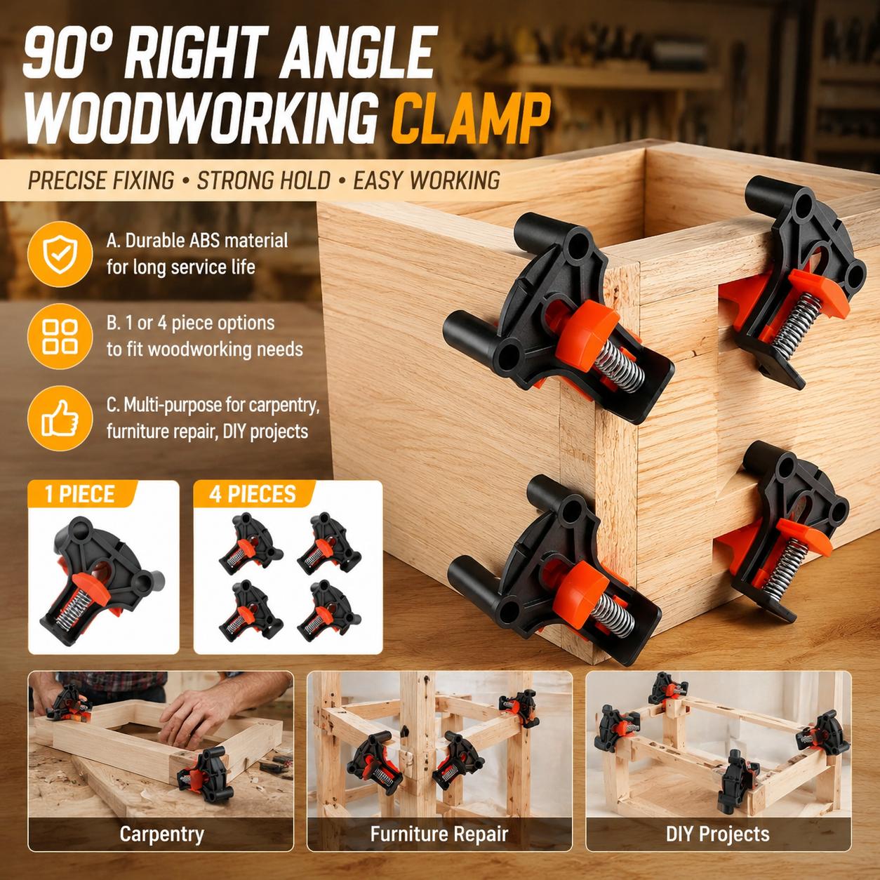 Woodworking And Carpentry - Kit di Morsetti Angolari a 90